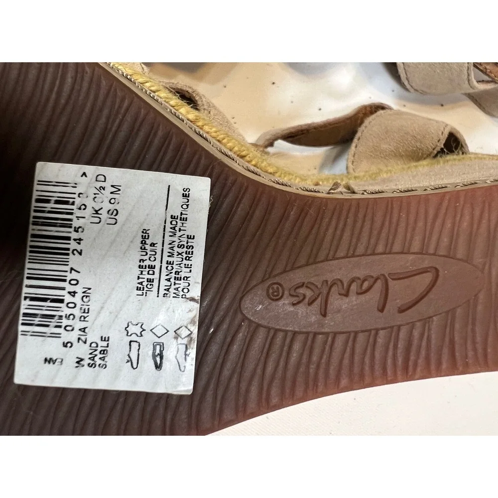 Clarks Zia Reign Sand Suede Espadrille Wedge Sandals Beige Women 9 M